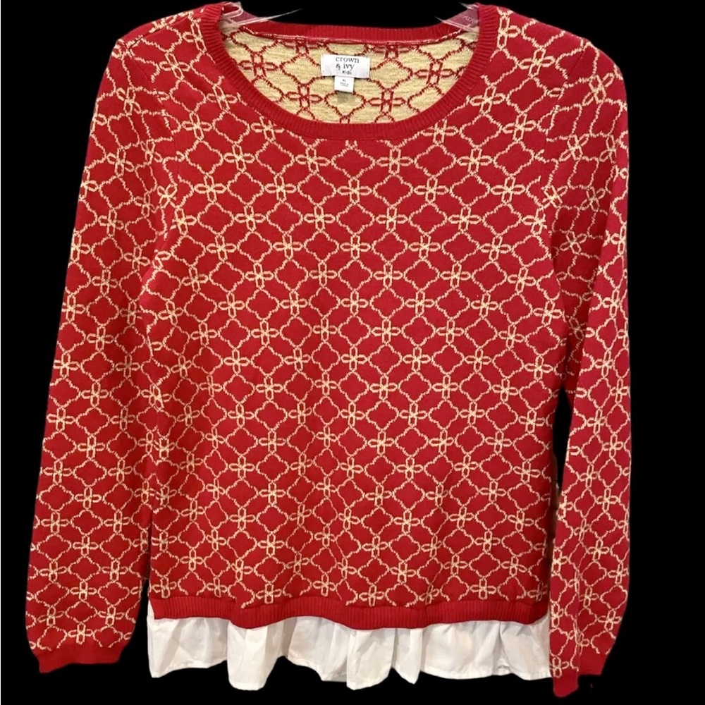 Crown & Ivy Kids Christmas Sweater Girls Size Extra Large Red Gold